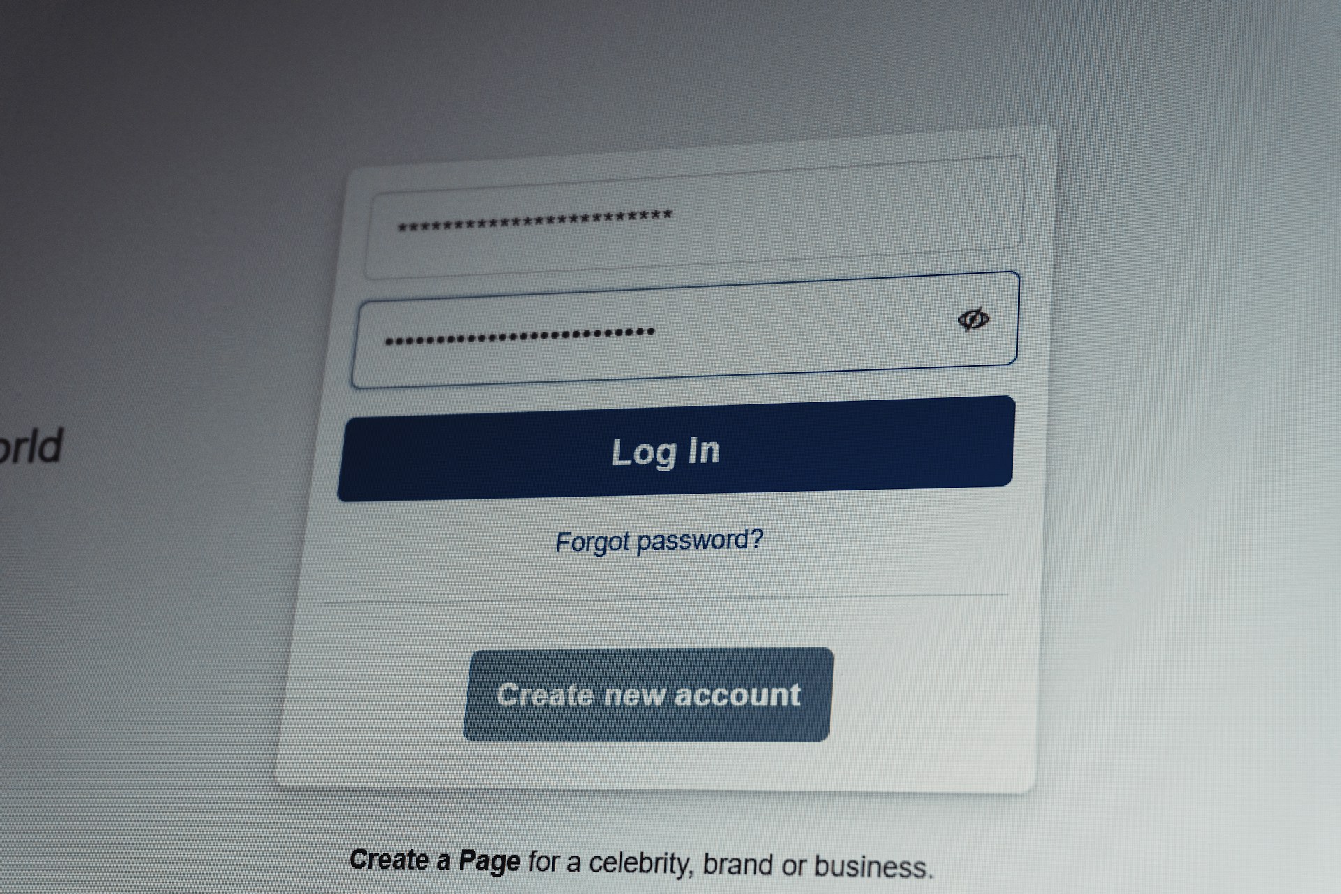 Login screen displaying username and password fields on a mobile device
