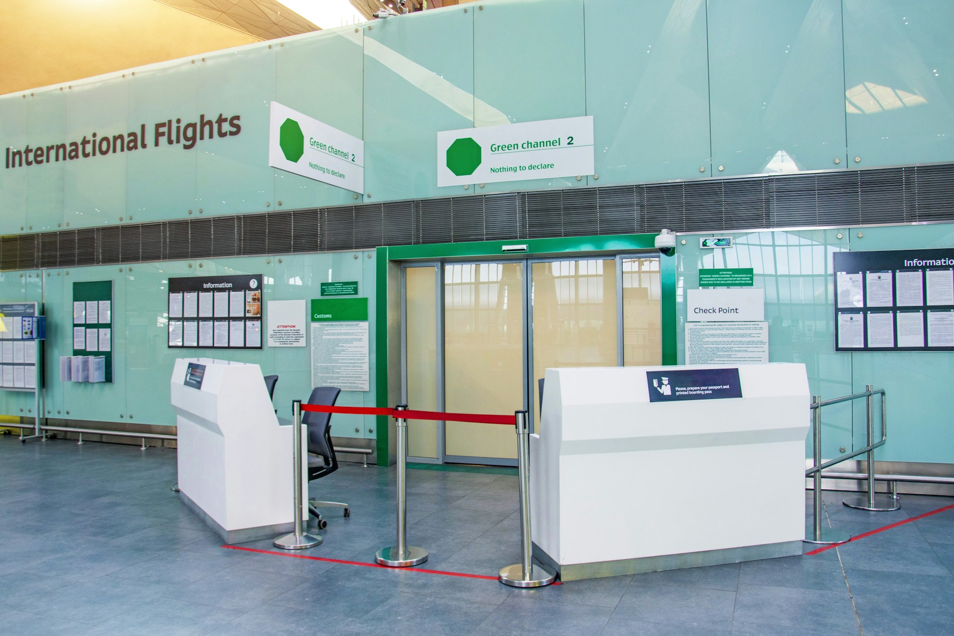 Airport customs checkpoint for international arrivals
